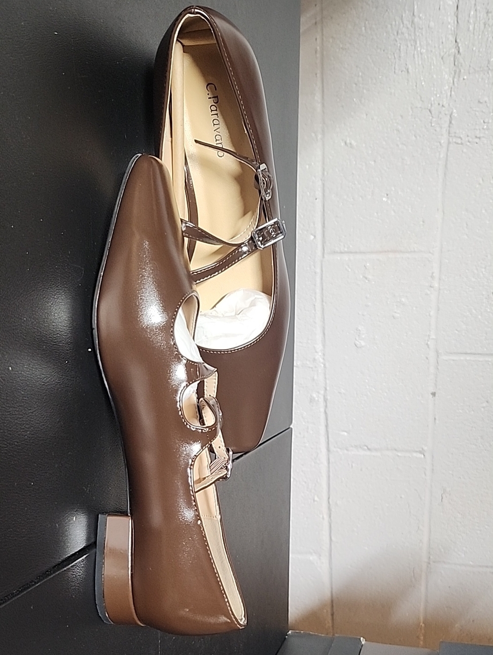 C Pavarano Brown Patent Mary Jane Flats